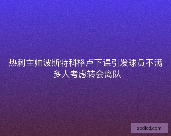 热刺主帅波斯特科格卢下课引发球员不满 多人考虑转会离队